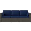 Outsunny Patio Couch PE Wicker Deep Seating Outdoor Sofa with Removable Cushions, 3 Seater Rattan Sofa, Outdoor Furniture for Balcony, Deck
