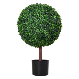 Outsunny 23.5 Inch Artificial Boxwood Ball Topiary Tree Fake Decorative Plant with Nursery Pot for Indoor Outdoor DÃ©cor