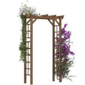 Outsunny 7' Wooden Steel Garden Arbor with Fir Wood & Side Panel for Wedding & Ceremony, Outdoor Garden Arched Trellis for Climbing Vines, Carbonized