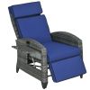Outsunny Patio Recliner Chair, Adjustable Backrest, Cushion, Side Tray, Dark Blue, Outdoor Comfort