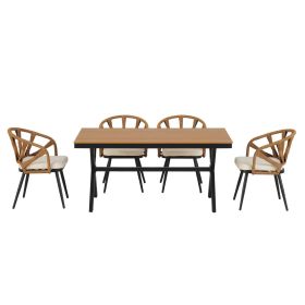 U_Style Contemporary Outdoor Set with PE Rattan Chairs and Plastic Wood Table,Suitable for Gardens and Lawns