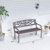 Outsunny Outdoor Bench, Steel Garden Bench with Floral Design Backrest and Armrest, Metal Bench for Patio Park Porch Lawn Yard Deck, Brown