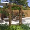 Outsunny 7' Wooden Steel Garden Arbor with Fir Wood & Side Panel for Wedding & Ceremony, Outdoor Garden Arched Trellis for Climbing Vines, Carbonized