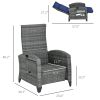 Outsunny Patio Recliner Chair, Adjustable Backrest, Cushion, Side Tray, Dark Blue, Outdoor Comfort