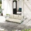 Outsunny 3 Person Wicker Hanging Outdoor Patio Porch Swing Bench with Cup Holders, Cushions, and Chains, Natural