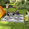 Outsunny Reversible Outdoor Rug, Waterproof Plastic Straw with Carry Bag, 9' x 12', White & Black Toothed Rhombus